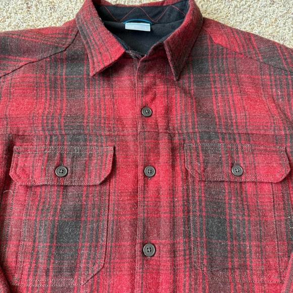 Columbia Jacket Men Large Shacket Sherpa Lined Wool Blend Flannel Plaid Red Blk - Picture 9 of 14